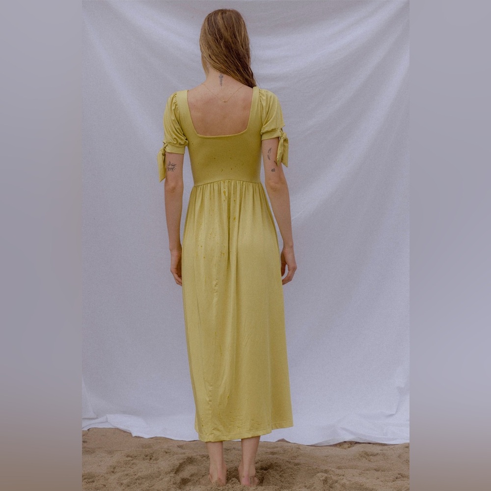 🦋 Purusha People Marguerite Daisy Dress 🌼 Medium Yellow Full Length Tie Sleeves - Picture 2 of 12